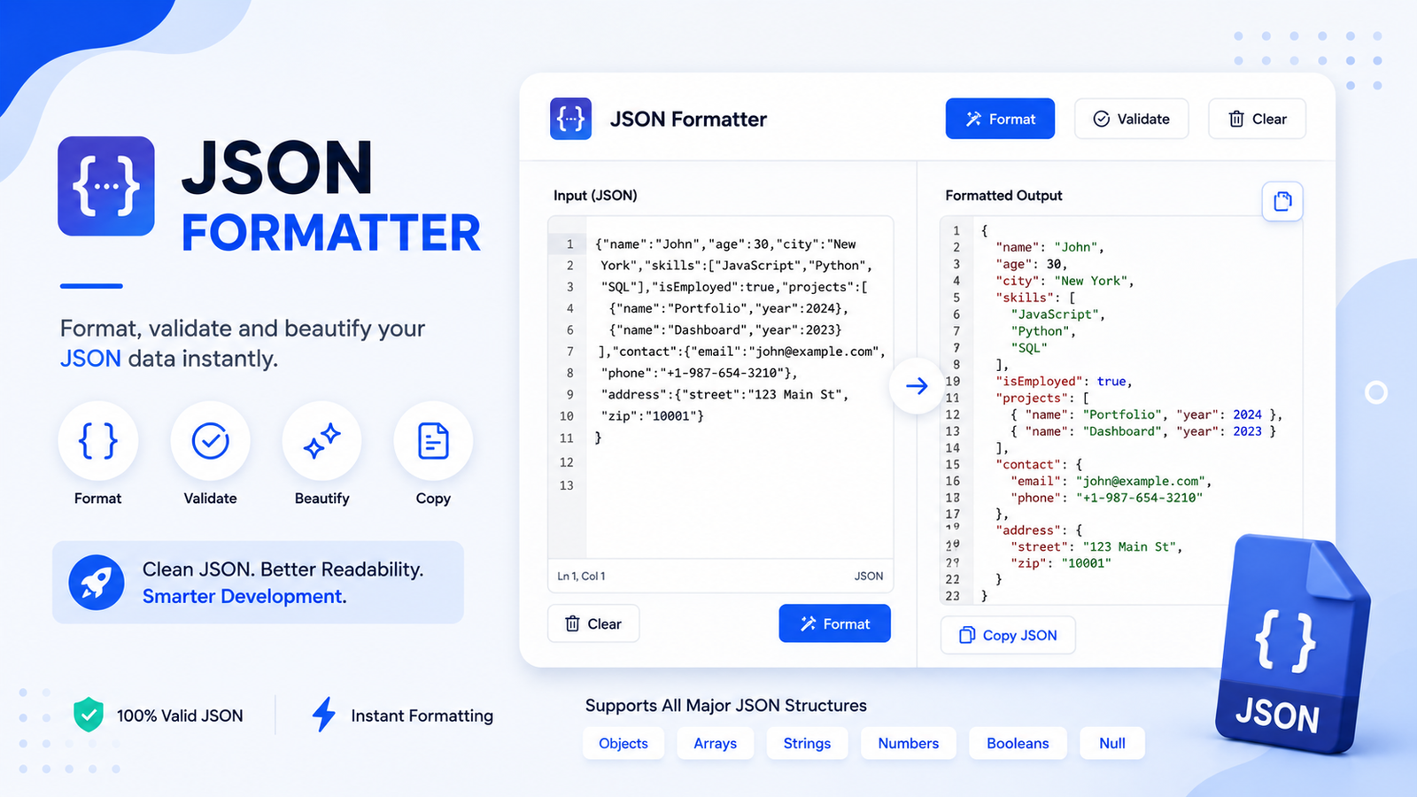 JSON Formatter 2026 – Best Free Online JSON Formatter Tool